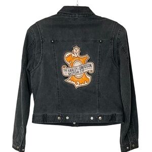 Harley Davidson Snap Front Cropped Moto Jacket  with Made in Milwaukee P…